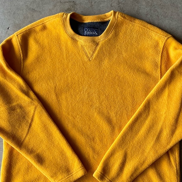 Basic Editions 90s Crew Neck Yellow/Gold Textured Sweatshirt/Sweater Mens Large - Picture 4 of 5